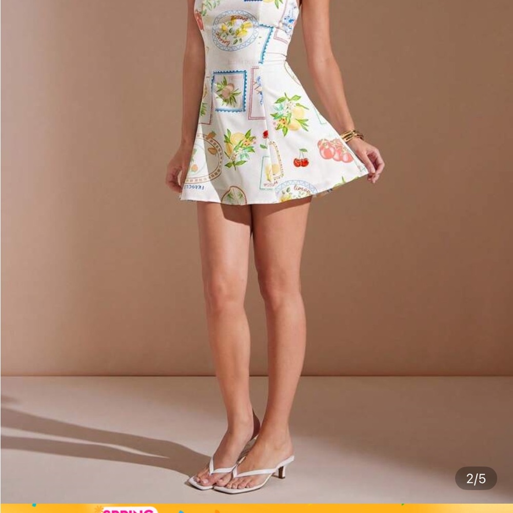 SHEIN White Lemon Print Square Neck Mini Dress - Picture 2 of 4
